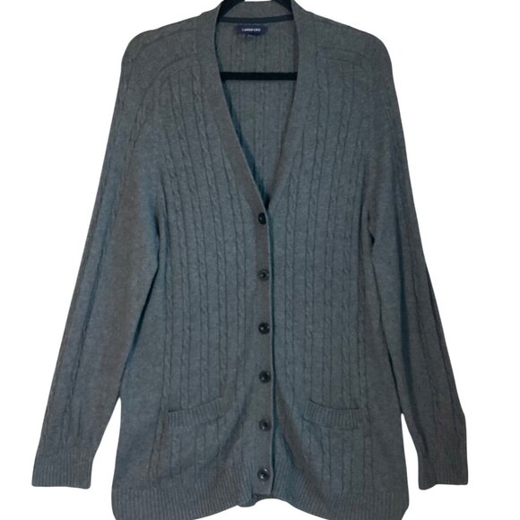 Lands' End Sweaters - Lands' End XL Gray Cable Knit Cardigan Sweater Wool Bl Minimalist